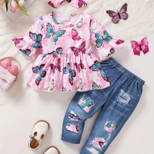 Top with Butterflies and Pants Set