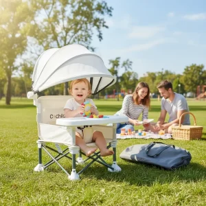 Foldable Chair with Sunshade and Tray